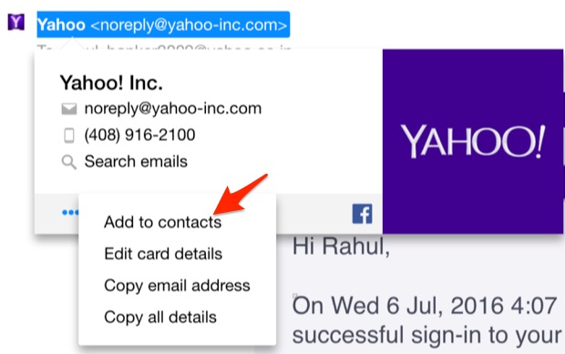 Yahoo Add to Contacts