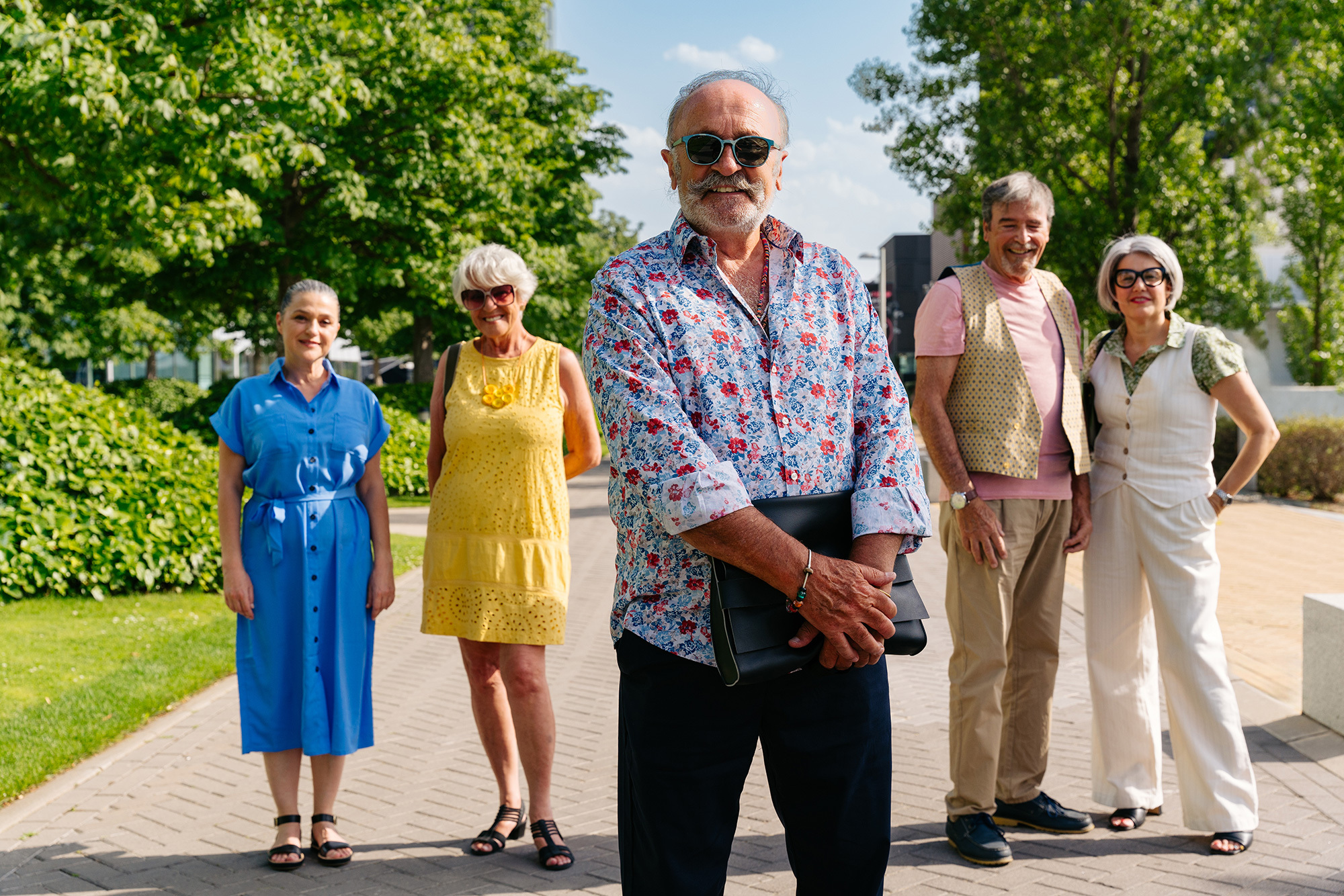 Group of senior friends meeting outdoors
